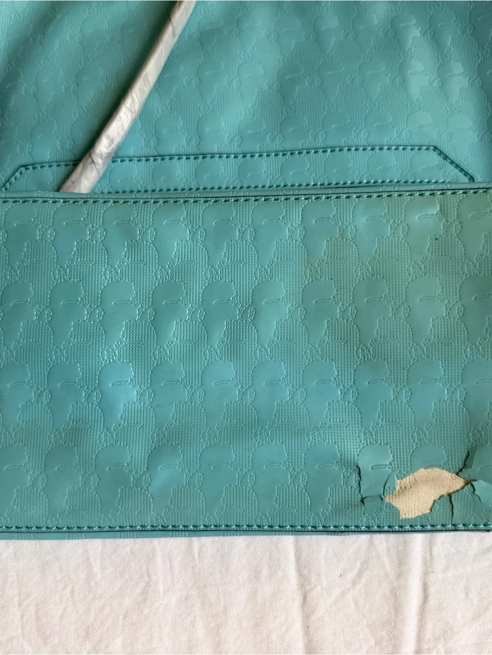 Karl Lagerfeld Light Teal Patent Tote with Black Leather Handles